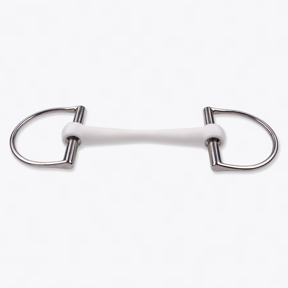 Inno Sense Dee Flexi horse bit with white flexible mouthpiece and stainless steel dee rings for equestrian tack