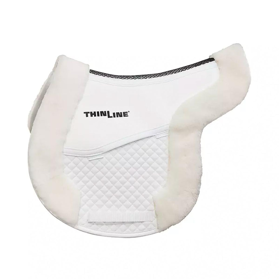 White ThinLine horse saddle pad with quilted fabric and soft fleece lining for equestrian use